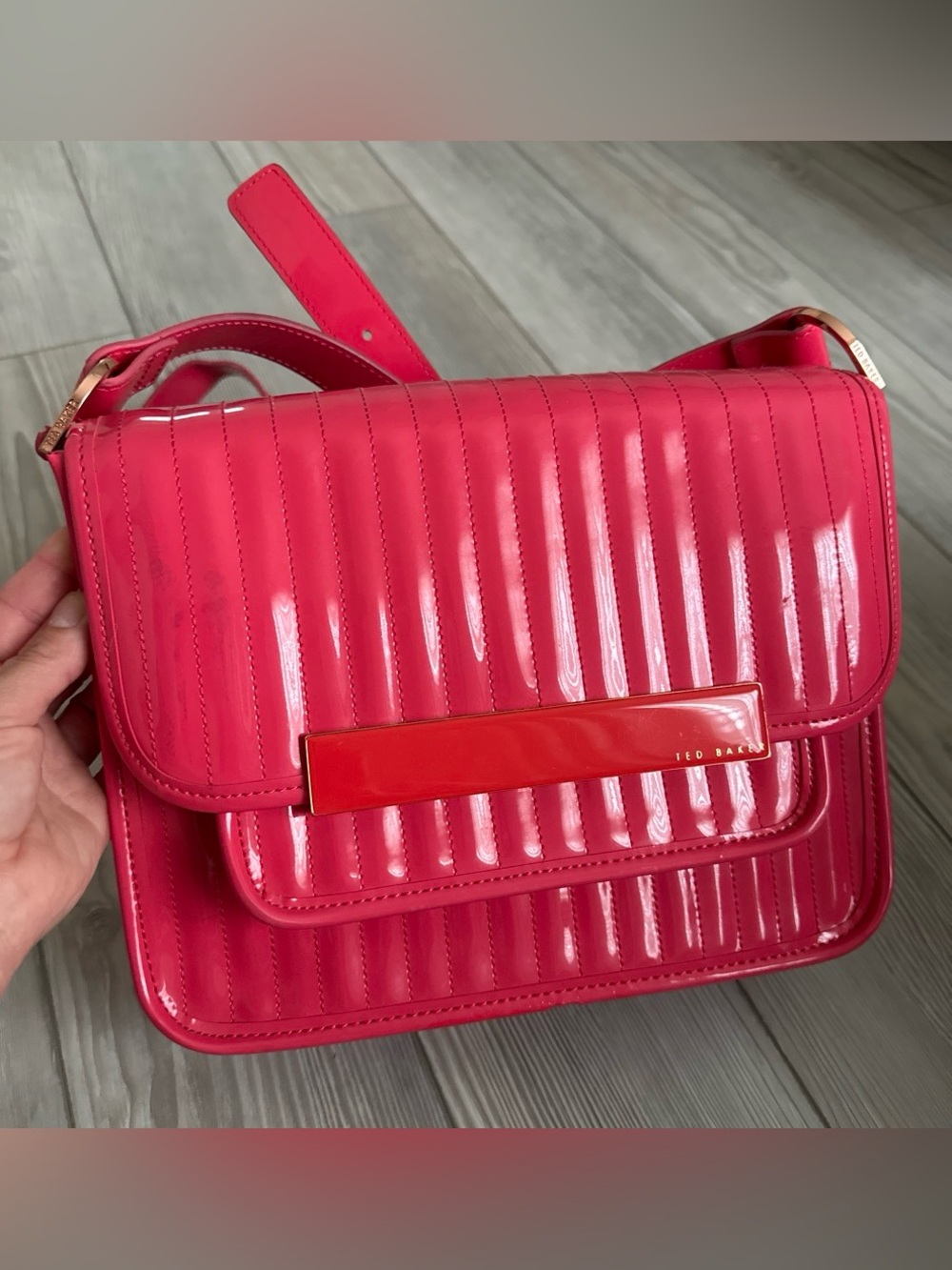 Ted Baker Quilted Patent Crossbody Bag in Bright Pink